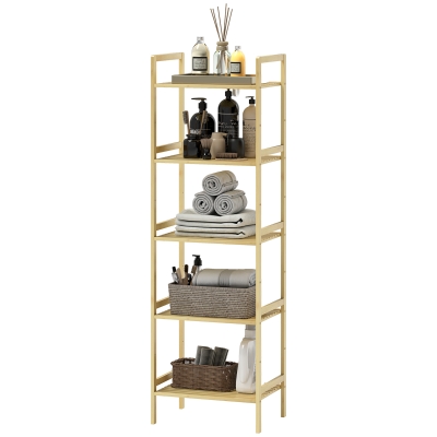HOMCOM Bamboe Badkamerrek met 5 Niveaus, Opbergrek met Verstelbare Planken, 43,5 x 31,5 x 142 cm, Natuurhout