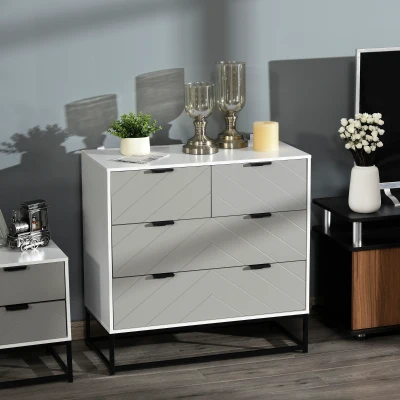 HOMCOM Chest of Drawers Freestanding Dresser Metal Handles