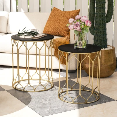 Garden Side Table Set Φ42.5 x 50H cm Black