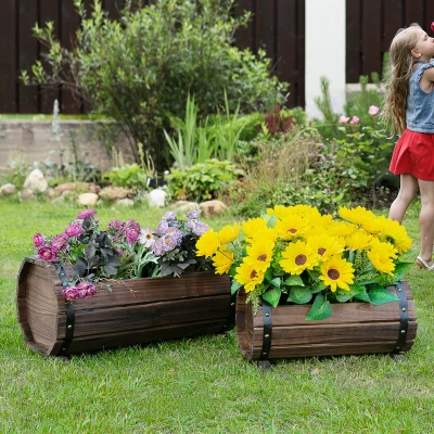 Outsunny Wooden Planter Box 56L Outdoor Carbonised Colour