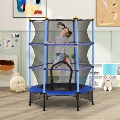 HOMCOM Trampolin für Kinder, Ø140 cm, mit Sicherheitsnetz, für innen und außen, Stahl, Kunststoff, belastbar bis 50 kg, Blau