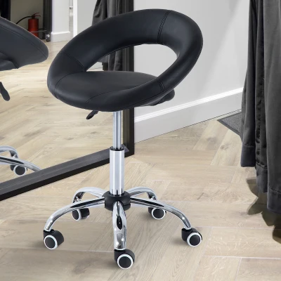 HOMCOM Rollhocker Arbeitshocker Drehhocker Bürostuhl höhenverstellbar, PU+Metall, Schwarz, 50 x 54 x (66-78) cm