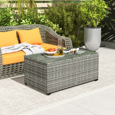 Rattan Side Table 90L x 50W x 38Hcm Light Grey