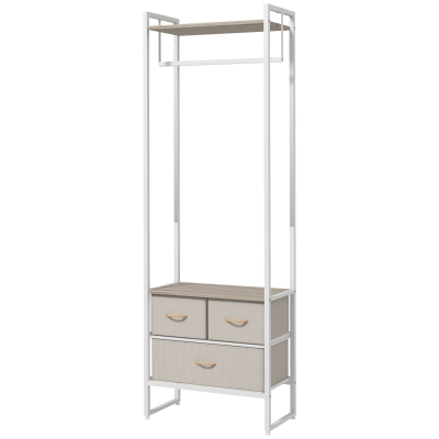 HOMCOM Perchero para Ropa Perchero Recibidor con 3 Cajones de Tela y Estante de Almacenamiento 58,5x30x178 cm Natural