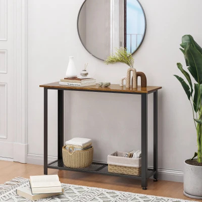 HOMCOM Industrial Console Table Metal Frame Rustic Brown