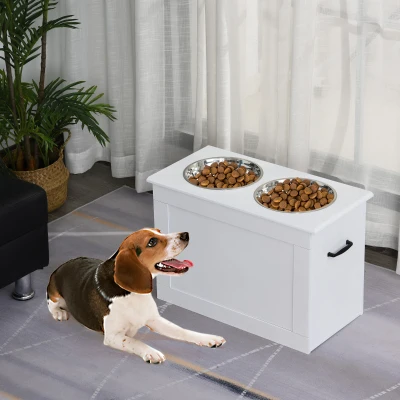 PawHut Ciotole Rialzate per Cani Grandi in MDF e Acciaio Bianco