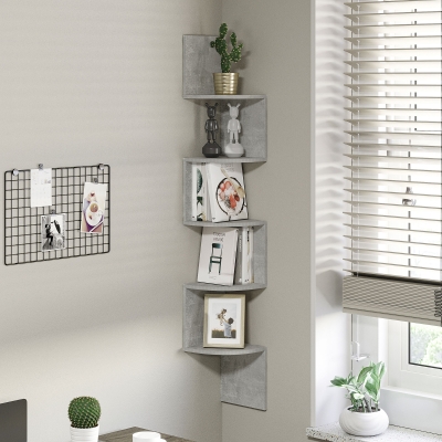 HOMCOM Étagère Murale Zigzag 5 Niveaux Bois Gris 126H cm