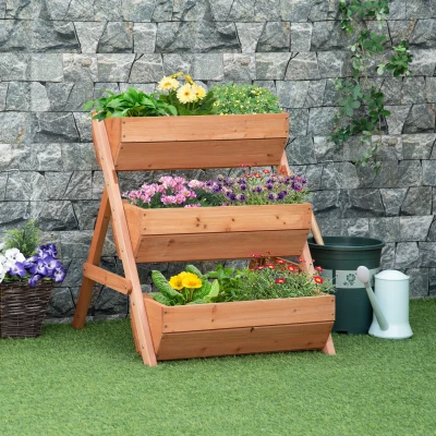 Outsunny 3 Tier Wooden Raised Garden Bed 66L 65x75cm Brown