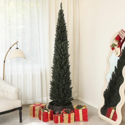HOMCOM Albero di Natale Slim Alto 225cm 538 Rami Base in Acciaio