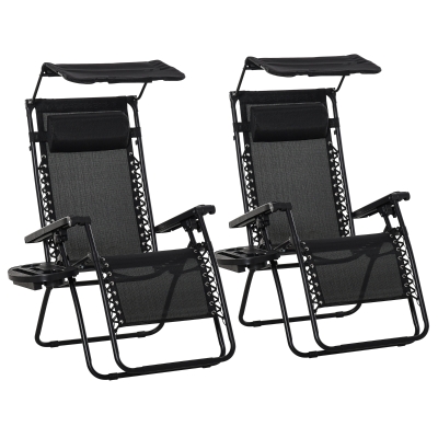 Outsunny 2-Piece Reclining Garden Chair with Canopy Black