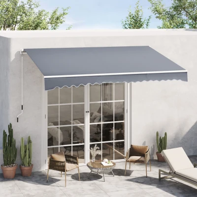 Outsunny Gelenkarmmarkise Verstellbare Klemmmarkise Terrassenmarkise 4,5 x 3m Sonnenschutz mit Kurbel, Balkonmarkise, Grau