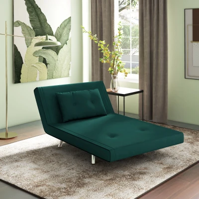 HOMCOM Poltrona Letto Singolo Reclinabile in Velluto Verde Scuro