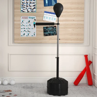 SPORTNOW Punchingball mit Reflexstange, höhenverstellbar 160-205 cm, befüllbare Basis, inkl. Luftpumpe, Schwarz