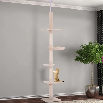 PawHut 5-Tier Cat Tree Adjustable Height 230-260cm Beige