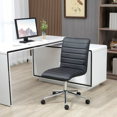 Vinsetto Silla de Oficina Sin Reposabrazos Silla de Escritorio Juveniles con Altura Ajustable Respaldo Tapizado en Piel Sintética Carga 120 kg 47x57x76,5-86,5 cm Negro