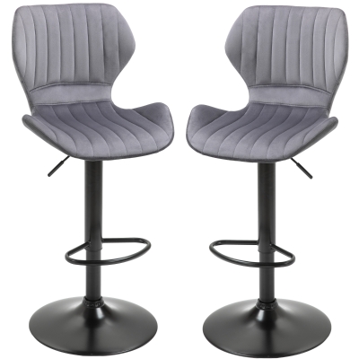 HOMCOM Lot de 2 Tabouret de Bar Design Contemporain Hauteur d'assise réglable 60-82 cm pivotant 360° Repose-Pied Velours Gris