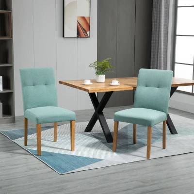 HOMCOM 2er-Set Esszimmerstühle Essstühle mit gepolstertem Sitz Stuhl Polsterstuhl Küchenstuhl Leinen-Polyester-Gewebe Schaumstoff Gummiholz Grün 50 x 62 x 96 cm