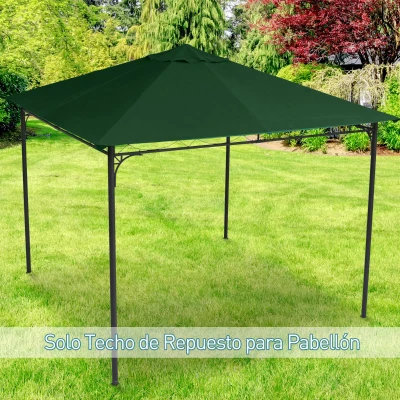 Outsunny Techo de Repuesto 300x300 cm para Cenador de Jardín Cubierta de Repuesto de Gazebo Pabellón Exterior con 8 Orificios de Drenaje y Ventilación Verde