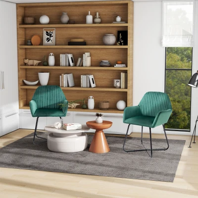 HOMCOM Accent Chair Velvet-Feel Plisse Green