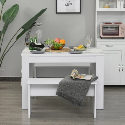 HOMCOM Set da tavolino e panca 110cm x 70cm x 75cm Bianco