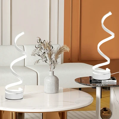 HOMCOM Set of 2 Wave-Shaped LED Table Lamps Metal Base White