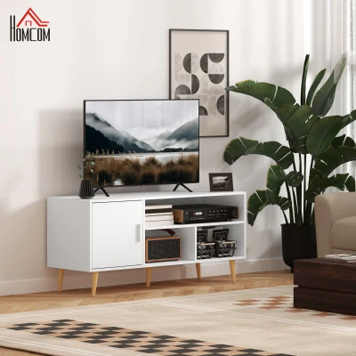 HOMCOM Mueble de TV para Televisores de hasta 60" Mesa para TV de Salón Comedor Moderna con Armario y 3 Compartimentos 120x40x55 cm Blanco