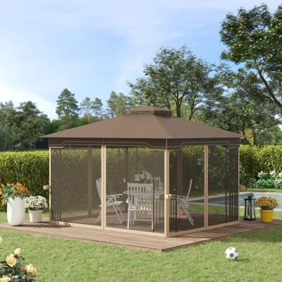Outsunny Gazebo da Esterno con Zanzariera 3.7x3m e Doppio Tetto