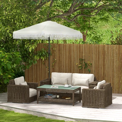 Outsunny Ombrellone da Giardino 2.3m Apertura a Manovella Crema
