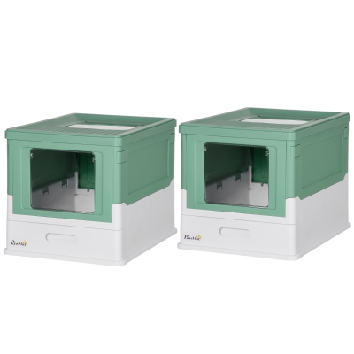 PawHut 2 Maisons Toilette Chat Pliable Double Porte 47,5x35,5x36,7 cm