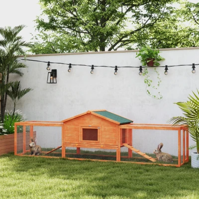 PawHut Wooden Rabbit Hutch with Run 309x70cm Orange