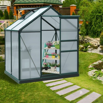 Outsunny Gewächshaus mit Dachfenster Aluminium Treibhaus 190 cm x 132 cm x 201 cm Grün + Transparent