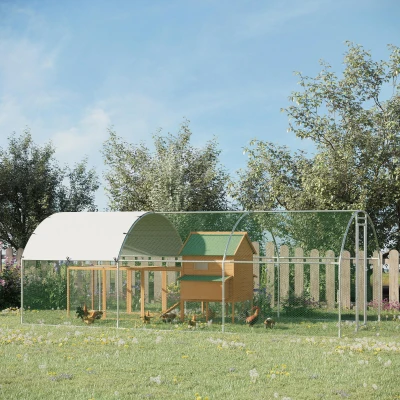 PawHut Hühnerstall Freilaufgehege 2,8x5,7x1,97m mit Schloss Verzinkter Stahl Hühnerhaus mit Wasserdichtem, Anti-UV Dach Freigehege Outdoor Geflügelstall für Hühnerkäfig, Kleintiere Silber