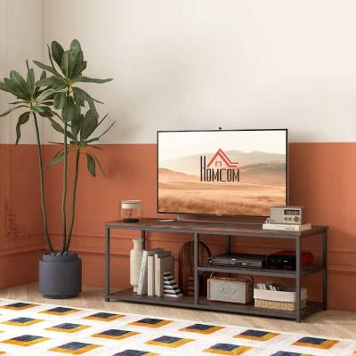 HOMCOM TV Unit for 55" TVs, Industrial Metal Frame, Rustic Brown
