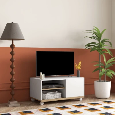 HOMCOM Mobile TV 42" Max a 2 Ripiani Aperti in Truciolato Bianco
