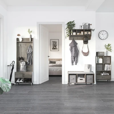 HOMCOM Perchero con Zapatero Perchero Entrada Recibidor con 3 Ganchos 2 Puertas 2 Compartimientos y Estante 60x34x170 cm Gris