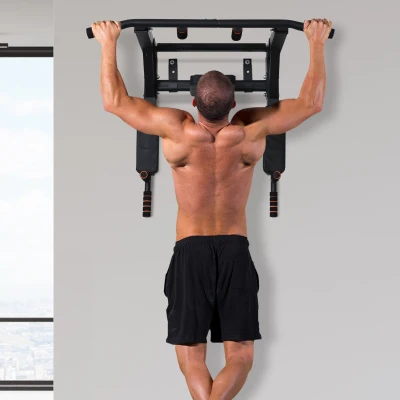 HOMCOM Barra de Dominadas de Pared con Almohadillas Barra de Pull Up de Acero Multifuncional para Fitness Entrenamiento en Casa Adultos Carga Máx. 120 kg 93x72x48 cm Negro