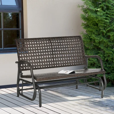 Outsunny Polyrattan Schaukelstuhl 2-Sitzer Gartenbank mit Rückenlehne Schaukelbank für 2 Personen Gartenschaukel Outdoor Bank Sitzbank für Garten Terrasse Park 70 x 120 x 84 cm Braun
