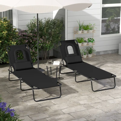 Outsunny Sun Lounger Set of 2 Adjustable Backrest Black