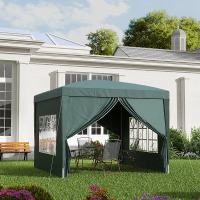 Outsunny Tente Réception 3x3m Vert Pop-Up 4 Parois + Sac