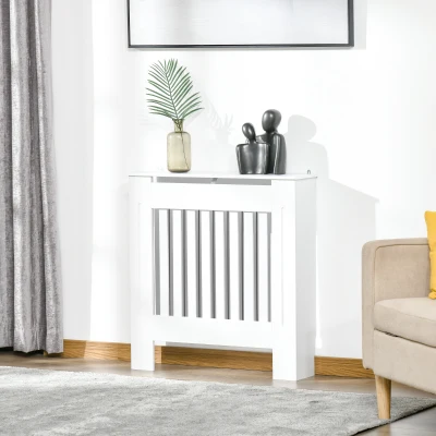 HOMCOM Cubre Radiador de MDF Diseño Moderno Estante para Radiador Vertical para Sala de Estar Dormitorio 78x19x81 cm Blanco