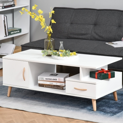 HOMCOM Tavolino da salotto 100cm x 50cm x 40cm Bianco