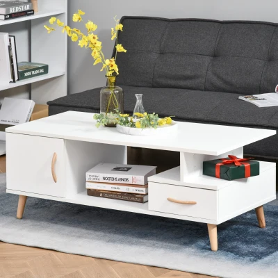 HOMCOM Tavolino da salotto 100cm x 50cm x 40cm Bianco