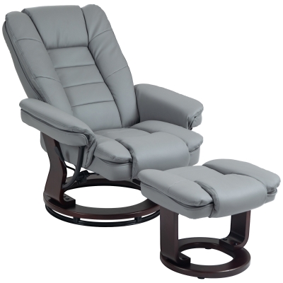 HOMCOM Relaxsessel mit Hocker, Liegesessel, drehbar, neigbare Lehne, Lederoptik, bis 130 kg, Grau