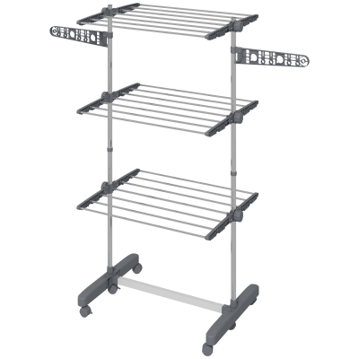 HOMCOM Wäschenständer Wäschetrockner. 4 Ebenen, klappbar, One-Klick-System, 142 cm x 55 cm x 152 cm Blau + Silber