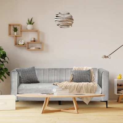 HOMCOM Divano 3 Posti in Velluto Grigio 199x72x75cm