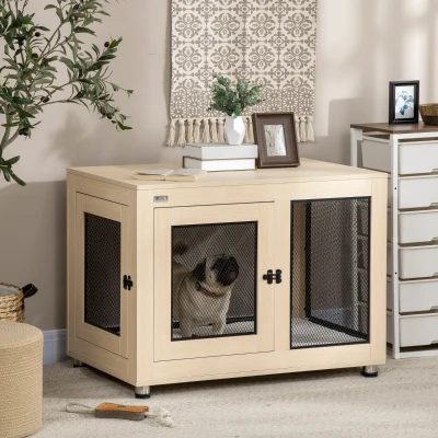 PawHut Cage Chien Pied Coussin Aspect Bois 94cm
