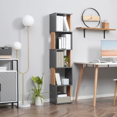 HOMCOM 5-Tier Bookshelf Freestanding Storage Dark Grey