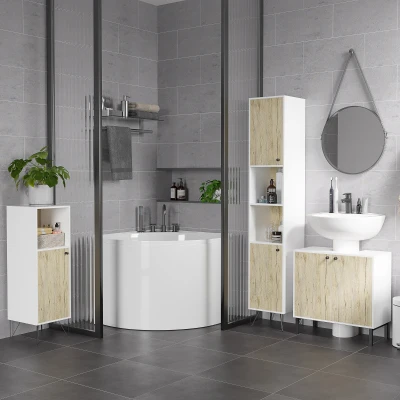 kleankin Colonna Bagno 2 Ripiani Aperti e 2 Armadietti in Truciolato