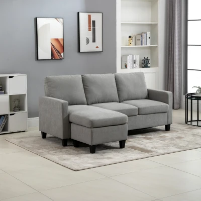 HOMCOM Canapé Angle 3 Places Méridienne Tissu Gris