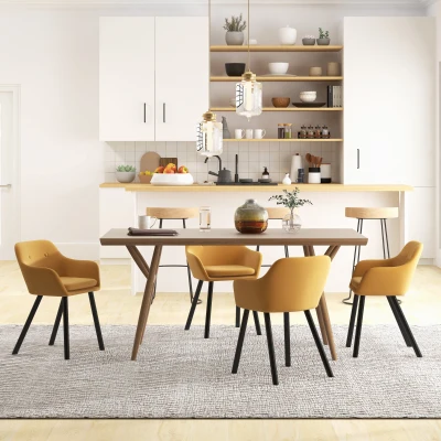 HOMCOM Chaises Salle Manger Scandinave Bois Noir Velours Jaune